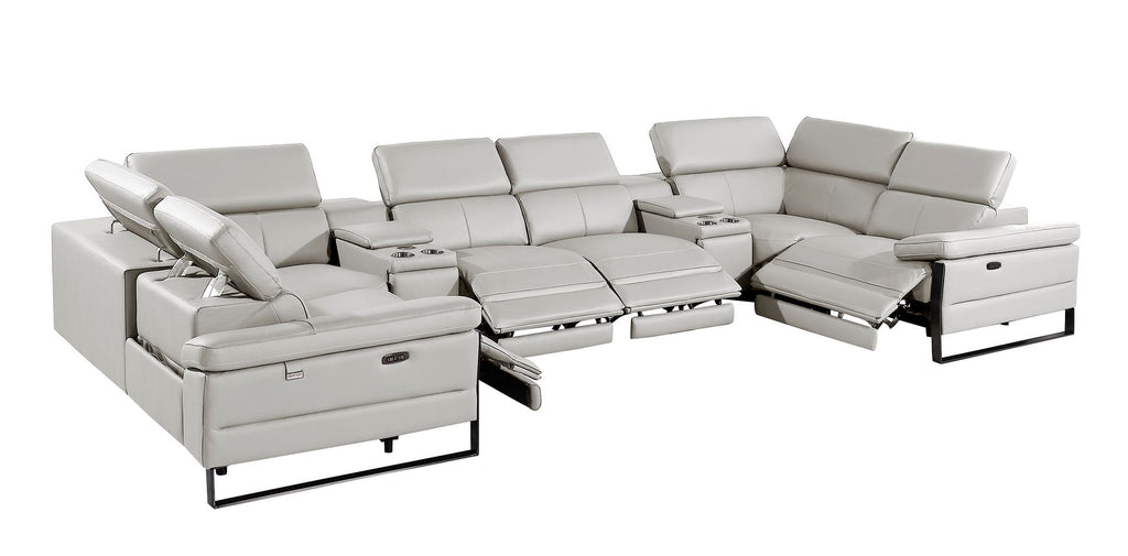 1246 Divanitalia 8-Piece U-Shaped Modular Power Reclining Sectional Sofa with 4 Power Recliners and Power Headrests - Top Grain Italian Leather