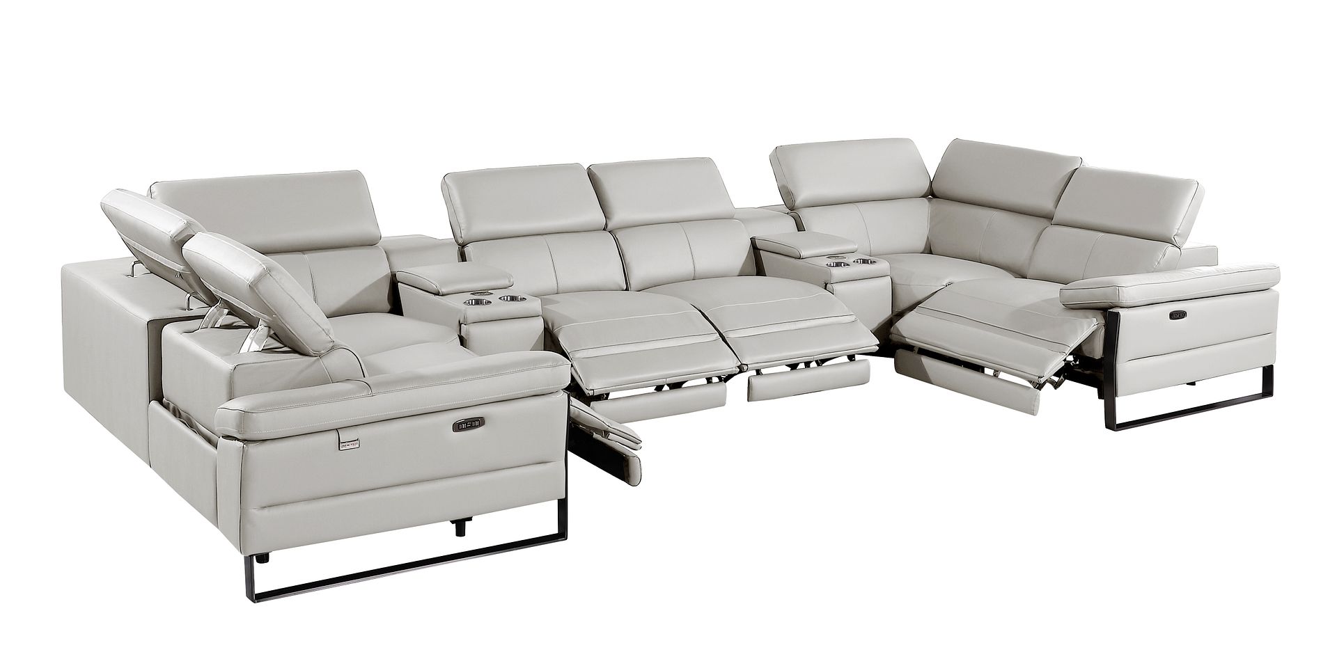 1246 Divanitalia 8-Piece U-Shaped Modular Power Reclining Sectional Sofa with 4 Power Recliners and Power Headrests - Top Grain Italian Leather