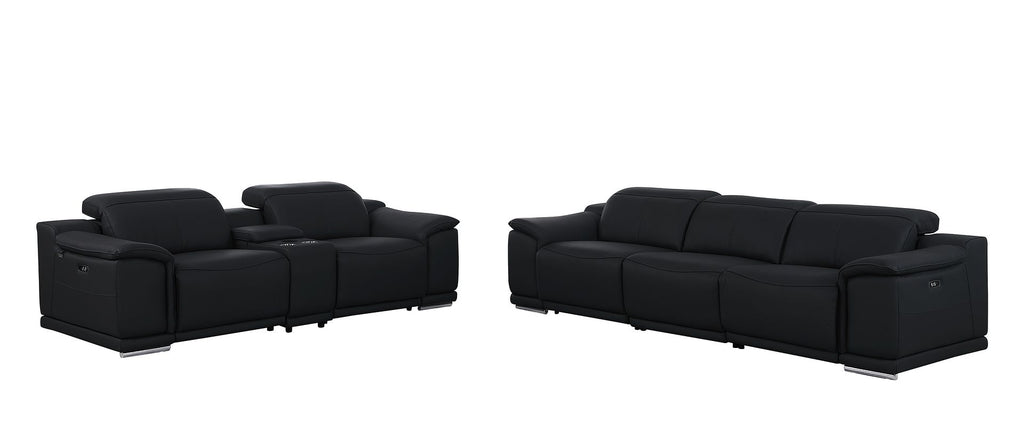 9762 Divanitalia 6-Piece Modular Power Reclining Sofa and Console Loveseat Set with 5 Power Recliners in Top Grain Italian Leather - Black - SKU 9762-BLACK-6.5-HT - view 3