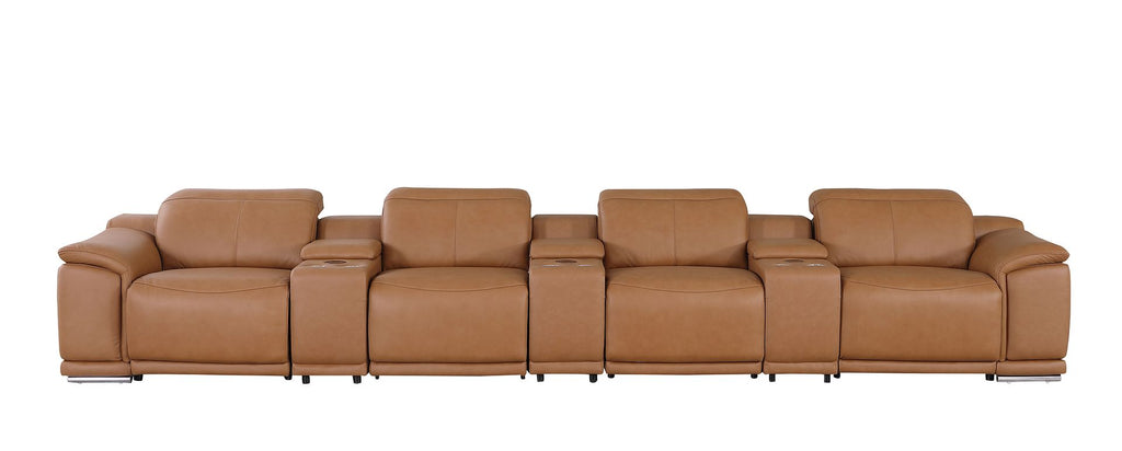 9762 Divanitalia 7-Piece Modular Top Grain Italian Leather Power Reclining Sofa with 4 Power Recliners