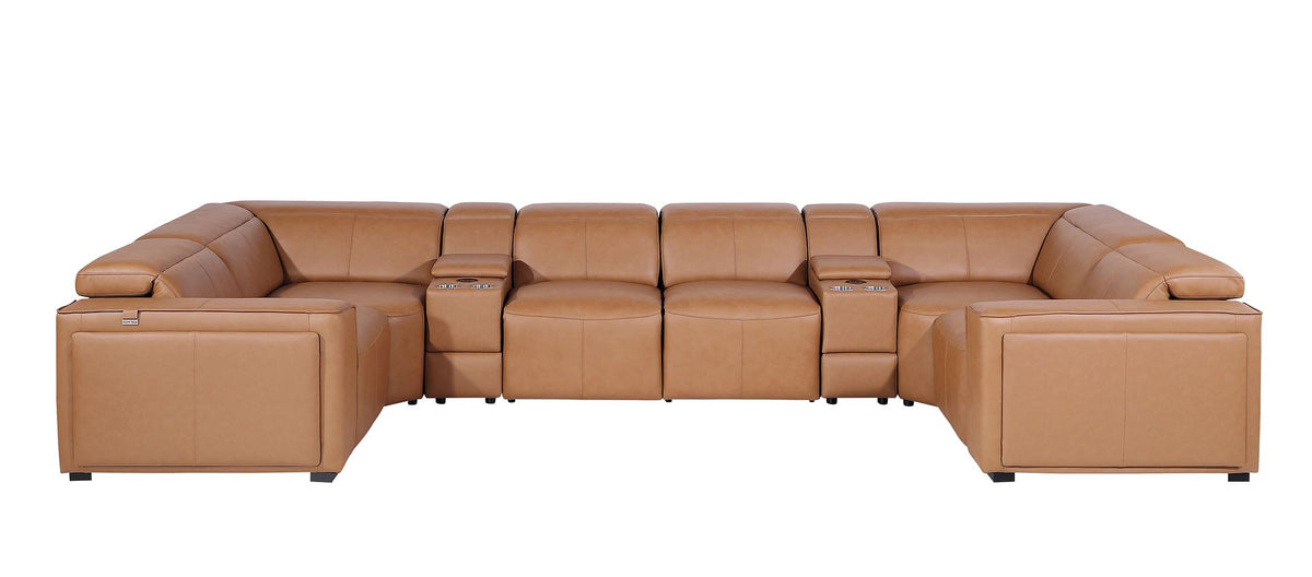 1224 Divanitalia 8-Piece U-Shaped Sectional Sofa in Top Grain Italian Leather with 2 Power Recliners & Power Headrests - Cognac - SKU 1224-COGNAC-8PC-2PWR-U-SECTIONAL - view 3