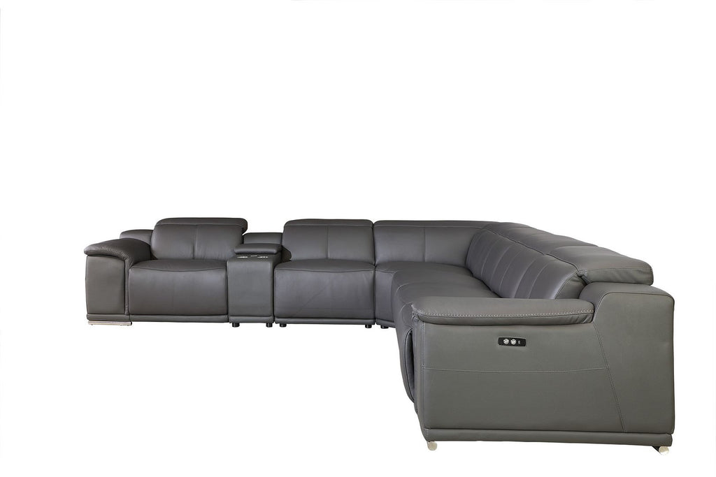 9762 Divanitalia 7-Piece L-Shaped Top Grain Italian Leather Sectional Sofa with 3 Power Recliners