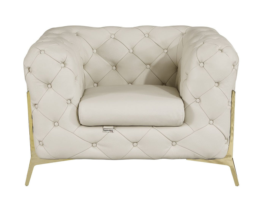 970 Divanitalia 3-Piece Sofa Set in Top-grain Italian Leather - Cream - SKU 970- CREAM 3PC (S/CH/CH) - GROUP - view 4