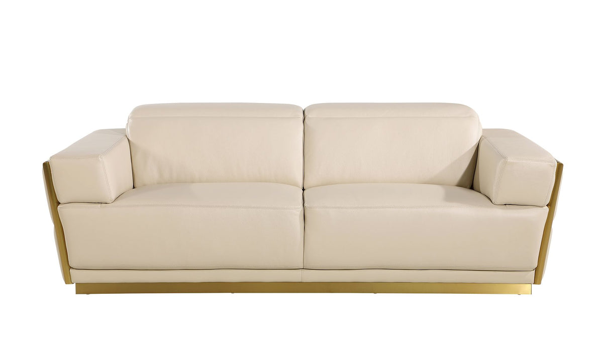 1111 Divanitalia 3-Piece Sofa Set with Adjustable Headrest in Top-grain Italian Leather - Cream - SKU 1111-BEIGE-3PC - view 3