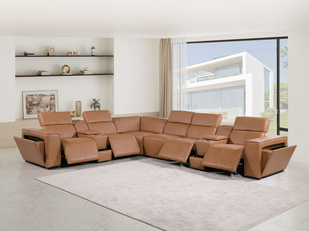 1224 Divanitalia 8-Piece L-Shaped Sectional Sofa in Top Grain Italian Leather with 4 Power Recliners & Power Headrests