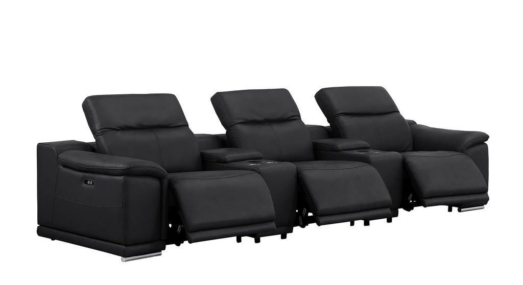 2679 Genuine Leather Sofa with 3 Power Recliners & Dual Storage Consoles