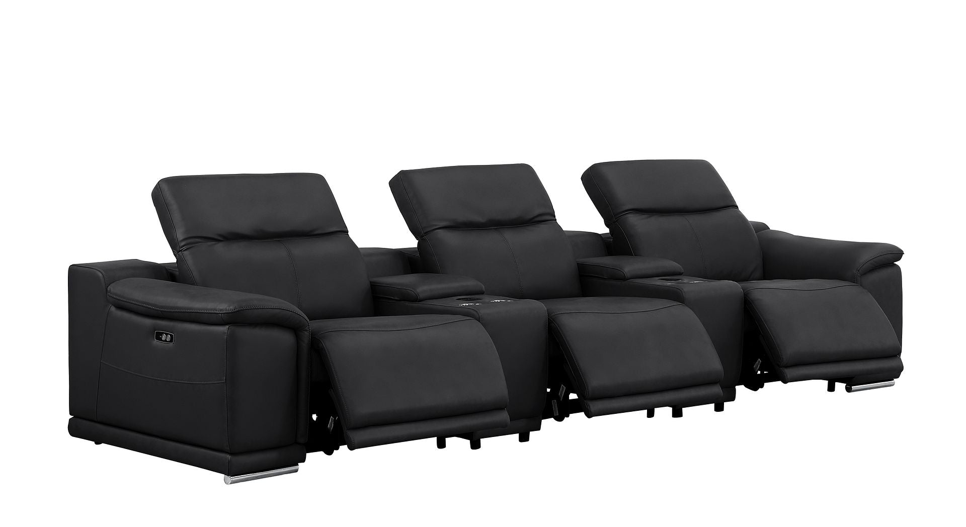 2679 Genuine Leather Sofa with 3 Power Recliners & Dual Storage Consoles