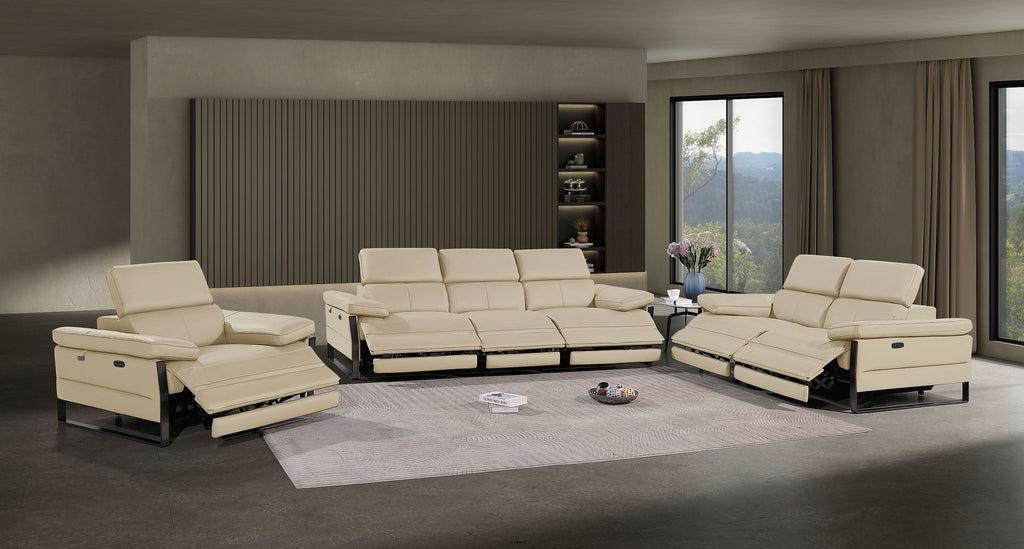 1246 Divanitalia Modular Power Triple Reclining Sofa, Loveseat, and Chair Set with Power Headrests - Top Grain Italian Leather - Beige - SKU 1246-BEIGE-6.6-HT-3PC - view 2