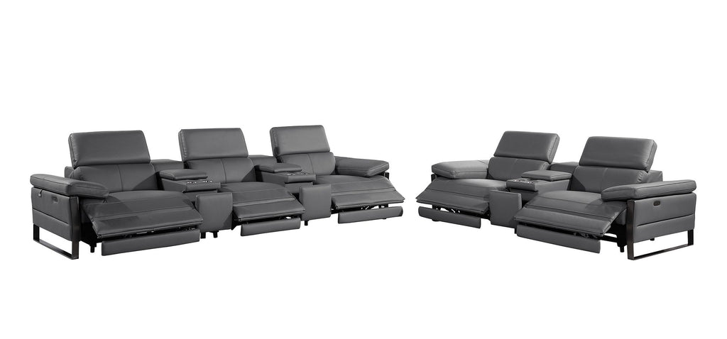 1246 Divanitalia Modular Power Reclining Dual Console Sofa and Console Loveseat Set with Power Headrests - Top Grain Italian Leather - Dark Grey - SKU 1246-DK-GREY-8.5-HT-2PC - view 4