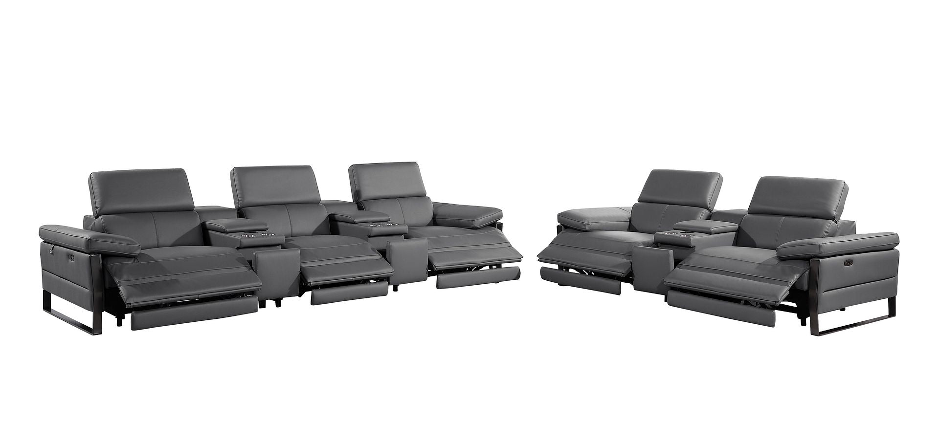 1246 Divanitalia Modular Power Reclining Dual Console Sofa and Console Loveseat Set with Power Headrests - Top Grain Italian Leather - Dark Grey - SKU 1246-DK-GREY-8.5-HT-2PC - view 4