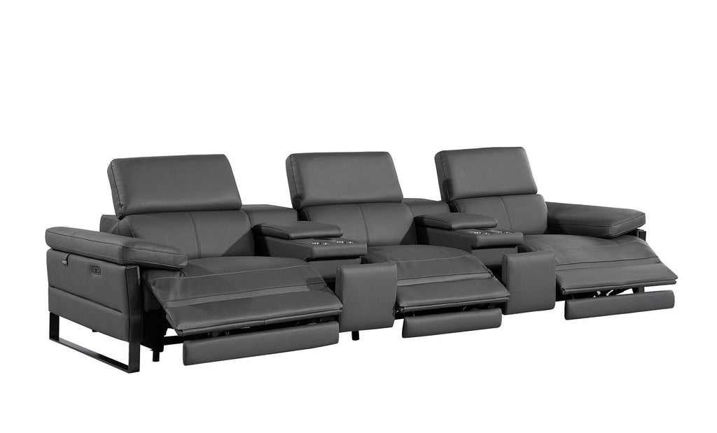 1246 Divanitalia Modular Power Reclining Dual Console Sofa and Console Loveseat Set with Power Headrests - Top Grain Italian Leather - Dark Grey - SKU 1246-DK-GREY-8.5-HT-2PC - view 6