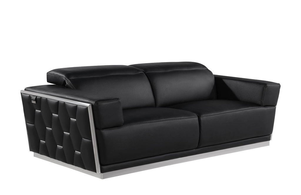 1111 Divanitalia 2-Piece Sofa Set with Adjustable Headrest in Top-grain Italian Leather - Black - SKU 1111-BLACK-2PC - view 4