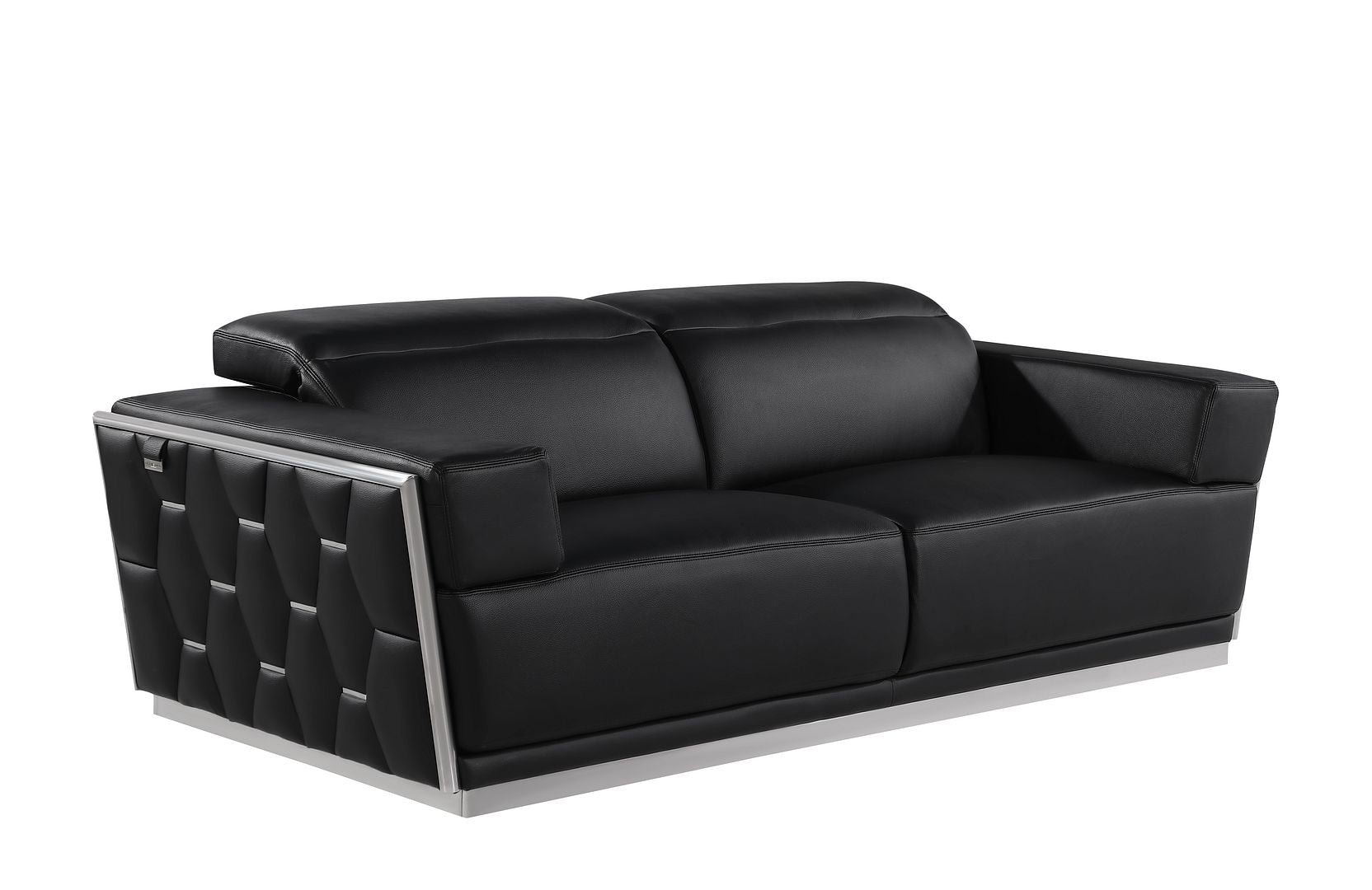 1111 Divanitalia 2-Piece Sofa Set with Adjustable Headrest in Top-grain Italian Leather - Black - SKU 1111-BLACK-2PC - view 4