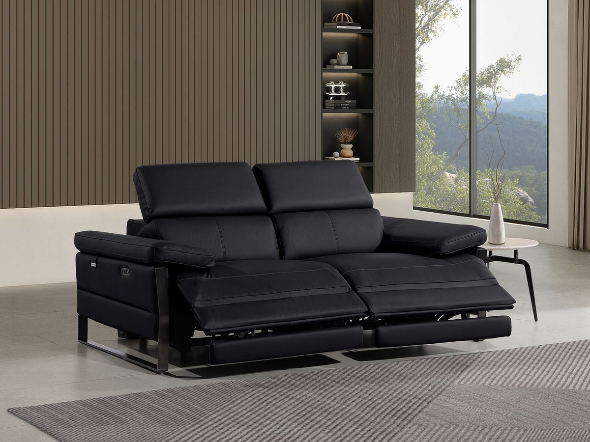 1246 Divanitalia Top Grain Italian Leather Loveseat with Power Headrest - Black - SKU 1246-BLACK-2.2-HT - view 2