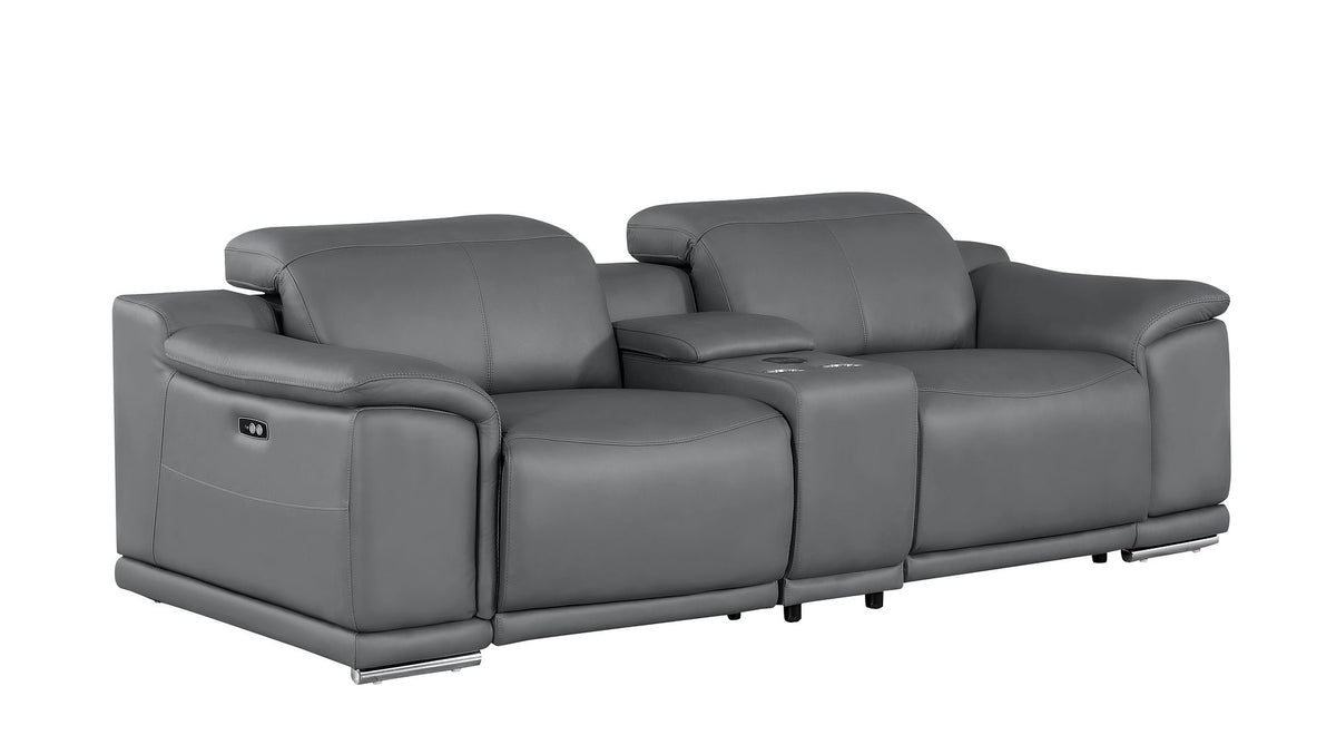 2679 Genuine Leather Console Loveseat with Dual Power Recliners - Dark Grey - SKU 2679-DK-GRAY-3.2-HT - view 3