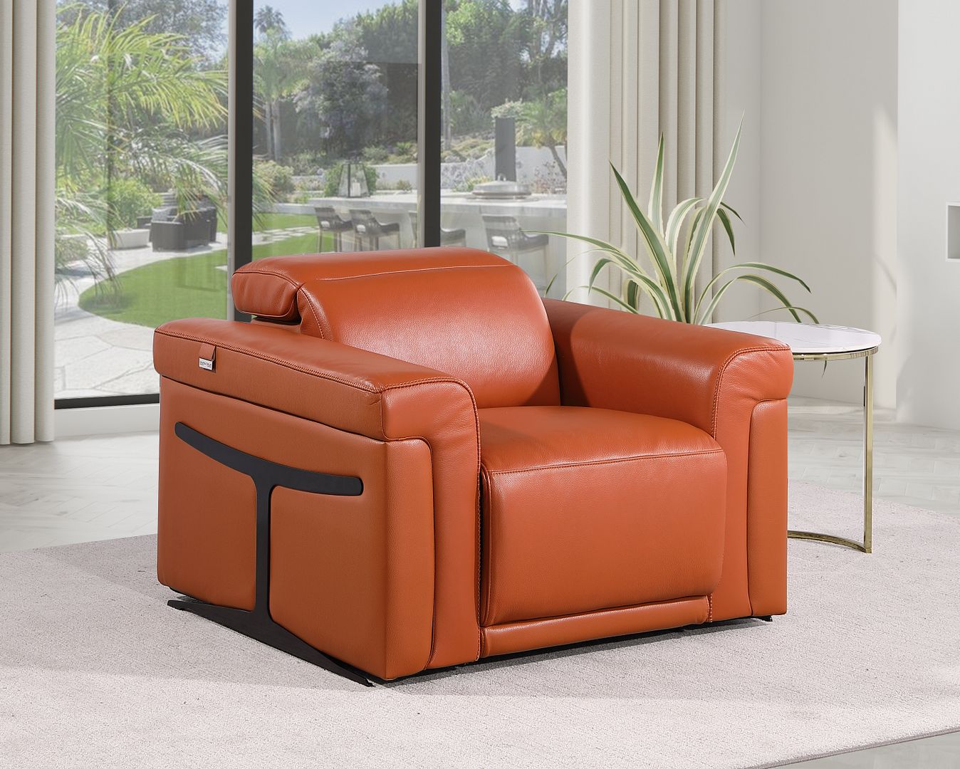 1126 Divanitalia Top Grain Italian Leather Power Reclining Chair with Power Headrests - Camel - SKU 1126-CAMEL-CH