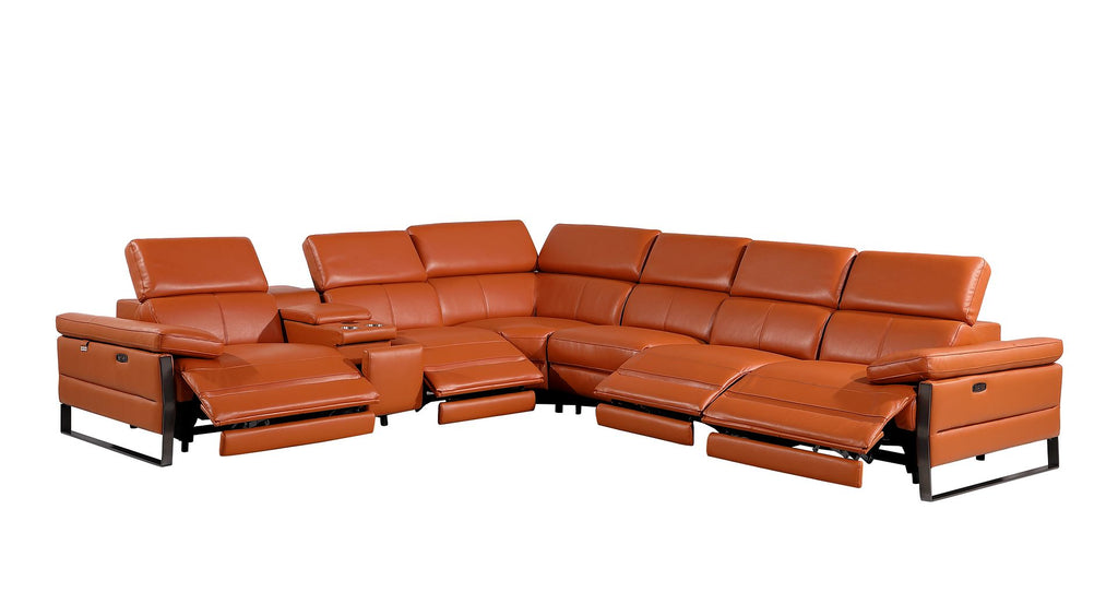 1246 Divanitalia 7-Piece L-Shaped Modular Power Reclining Sectional Sofa with 4 Power Recliners and Power Headrests - Top Grain Italian Leather