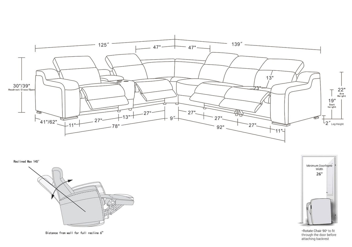 1116 Divanitalia 7-Piece L-Shaped Sectional Sofa in Top Grain Italian Leather with 4 Power Recliners & Power Headrests - Beige - SKU 1116-BEIGE-7PC-4PWR-SECTIONAL - GROUP - view 16