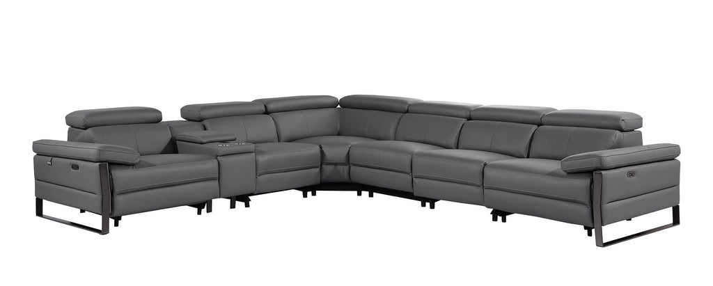 1246 Divanitalia 7-Piece L-Shaped Modular Power Reclining Sectional Sofa with 4 Power Recliners and Power Headrests - Top Grain Italian Leather