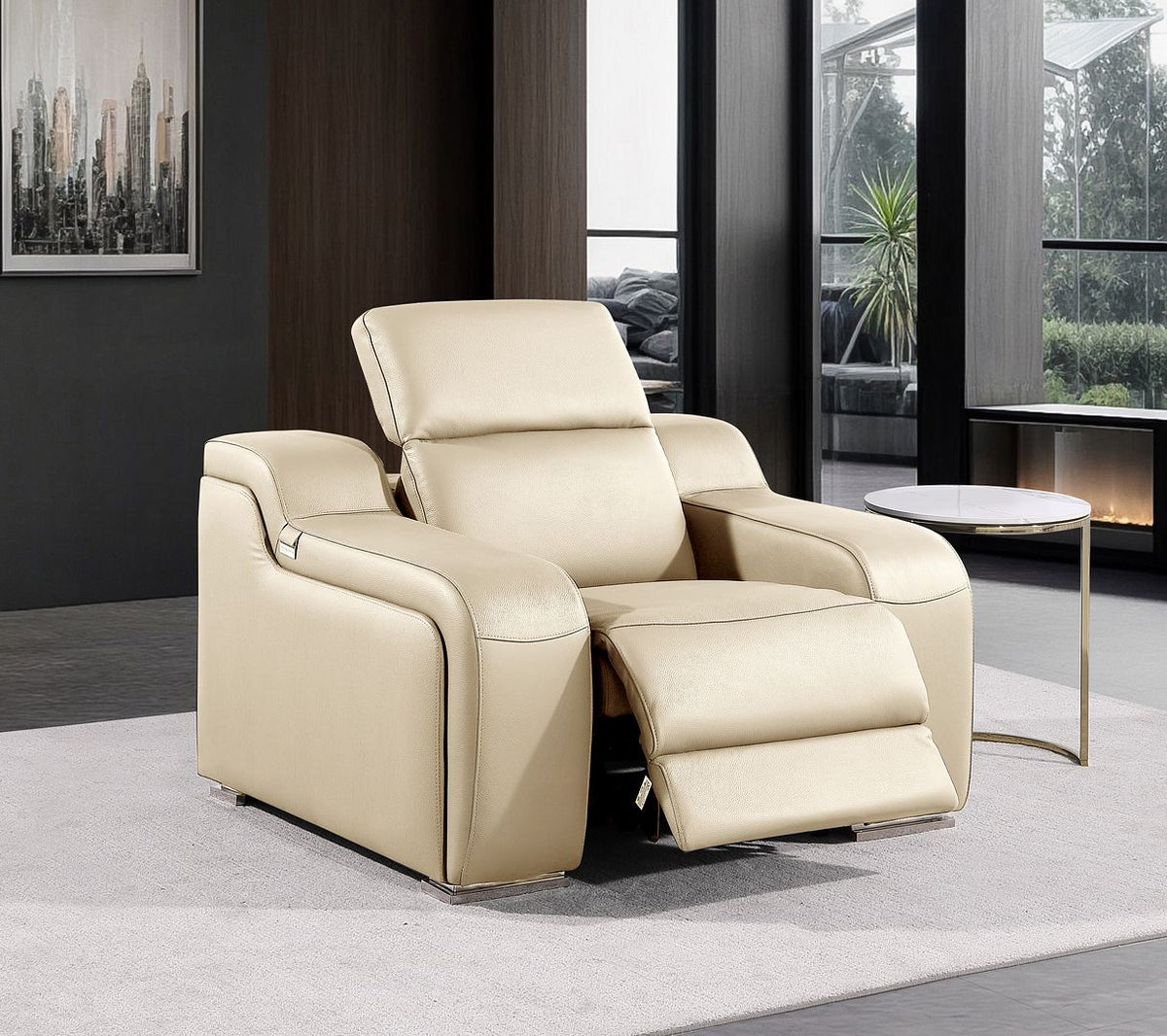 1116 Divanitalia Top Grain Italian Leather Power Reclining Chair with Power Headrests - Beige - SKU 1116-BEIGE-CH - view 2