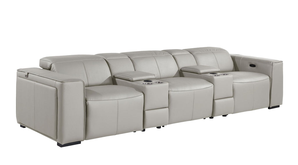 1224 Divanitalia 5-Piece Modular Power Reclining Sofa in Top Grain Italian Leather with 3 Power Recliners & Power Headrests - Light Grey - SKU 1224-LT-GREY-5.3-HT - view 4