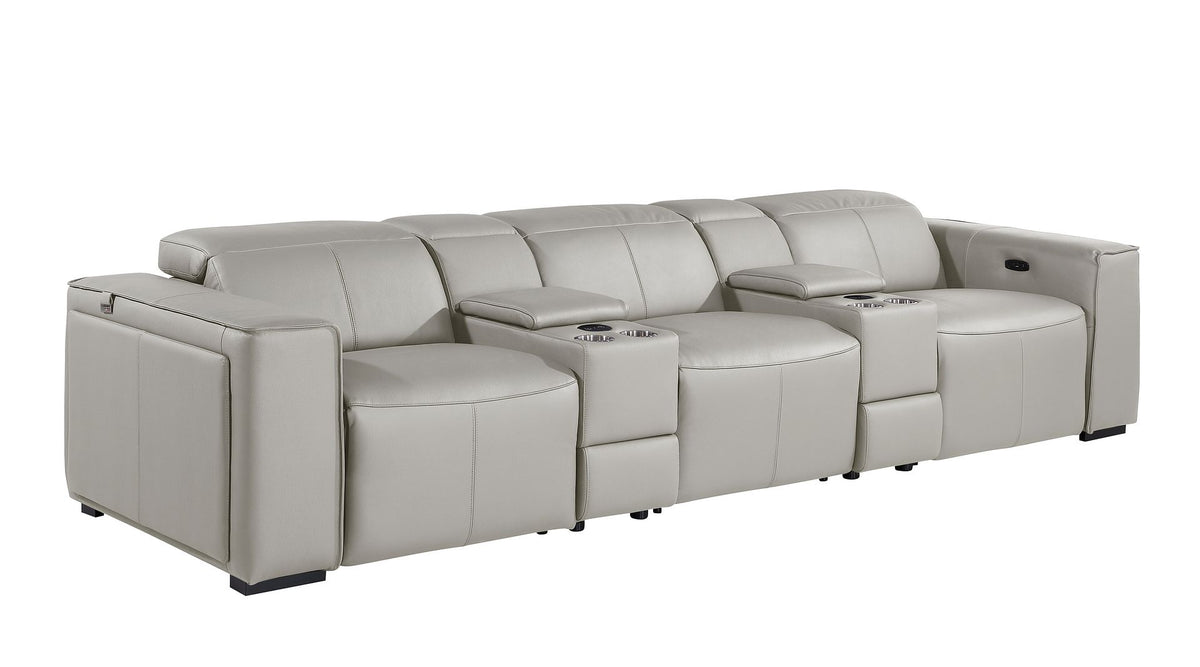 1224 Divanitalia 5-Piece Modular Power Reclining Sofa in Top Grain Italian Leather with 3 Power Recliners & Power Headrests - Light Grey - SKU 1224-LT-GREY-5.3-HT - view 4