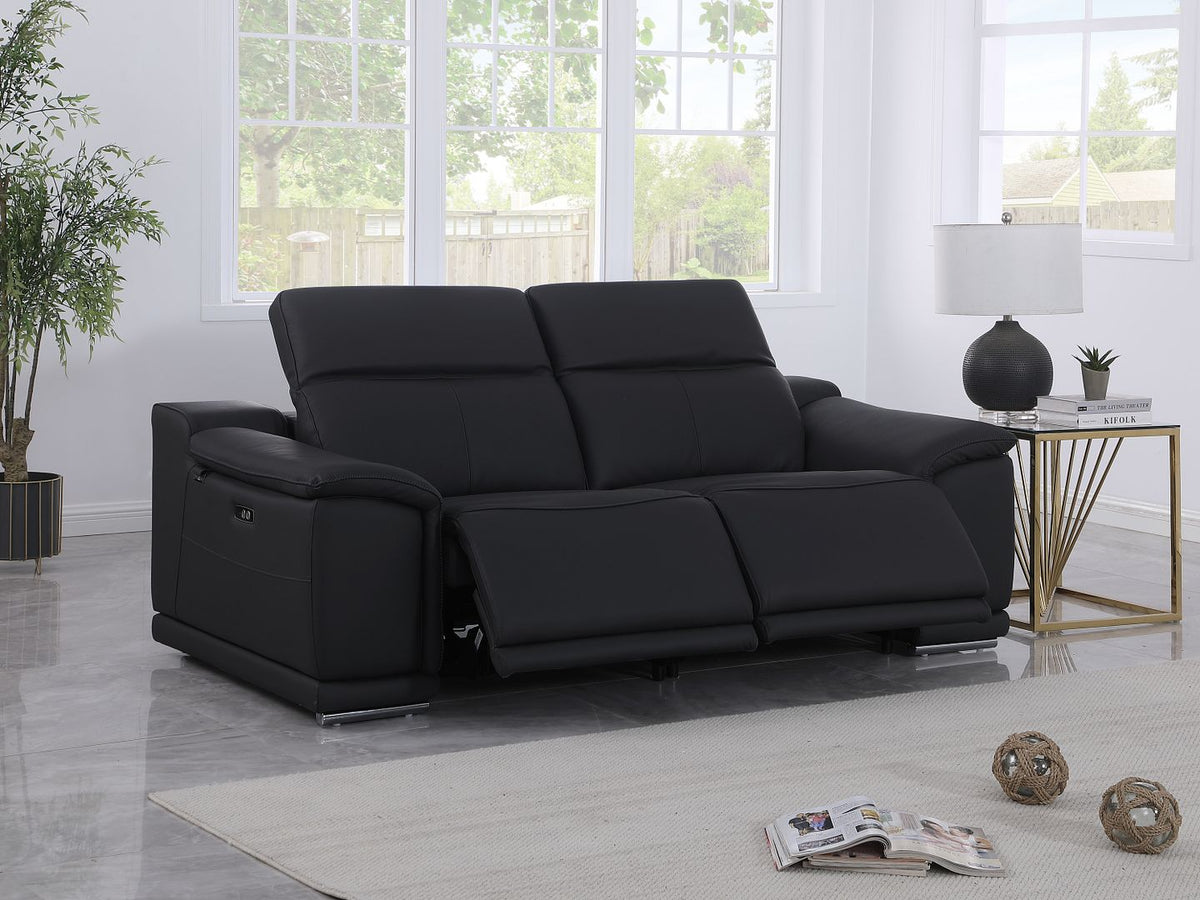 9762 Divanitalia 2-Piece Modular Power Reclining Console with 2 Power Recliners in Top Grain Italian Leather - Black - SKU 9762-BLACK-2.2-HT - view 2