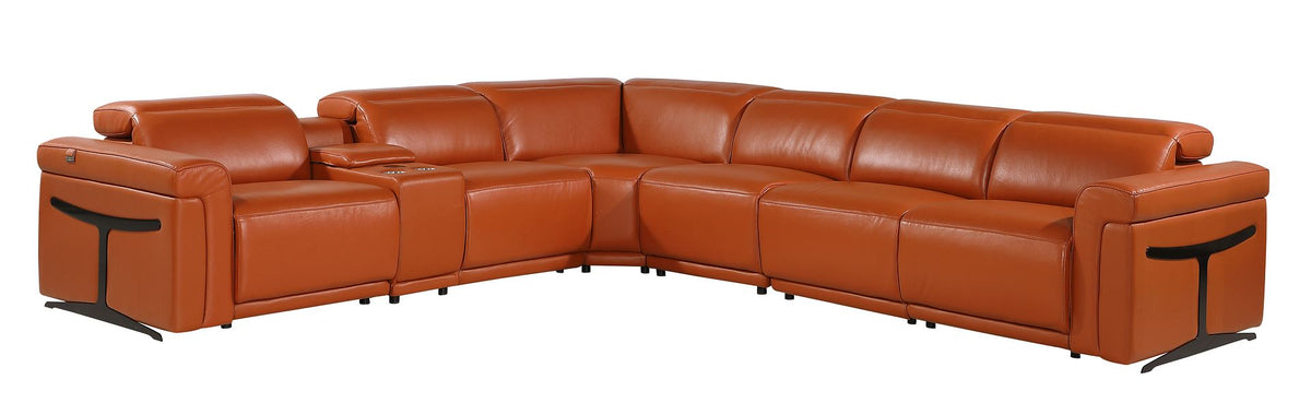 1126 Divanitalia 7-Piece L-Shaped Sectional Sofa in Top Grain Italian Leather with 4 Power Recliners & Power Headrests - Camel - SKU 1126-CAMEL-SEC-7PC-4PWR-SECTIONAL - GROUP - view 2