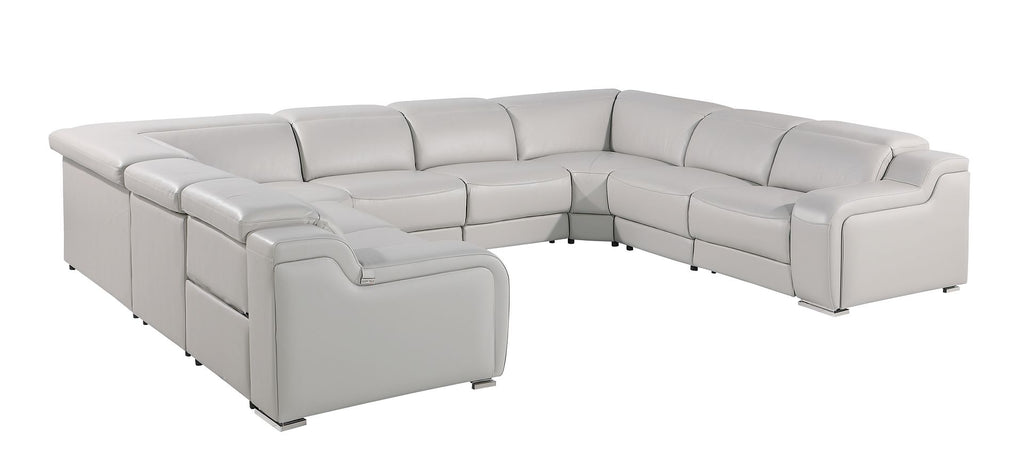 1116 Divanitalia 8-Piece U-Shaped Sectional Sofa in Top Grain Italian Leather with 4 Power Recliners & Power Headrests - Light Grey - SKU 1116-LT_GREY-8PC-4PWR-U-NC-SECT-GROUP - view 4