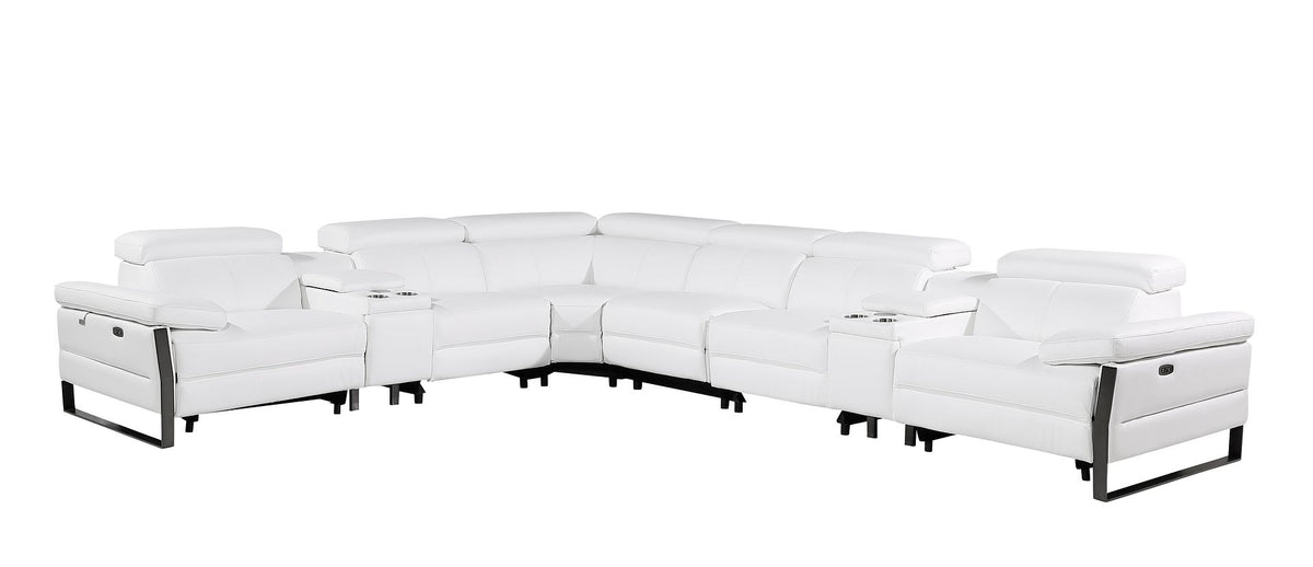 1246 Divanitalia 8-Piece L-Shaped Modular Power Reclining Sectional Sofa with 3 Power Recliners and Power Headrests - Top Grain Italian Leather - White - SKU 1246-WHITE-8PC-3PWR-SECTIONAL - view 3