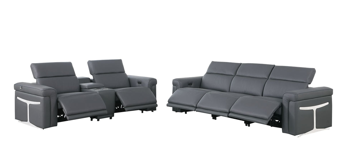 1126 Divanitalia 6-Piece Modular Power Reclining Sofa and Console Loveseat Set in Top Grain Italian Leather with 5 Power Recliners & Power Headrests - Dark Grey - SKU 1126-DK_GREY-6.5-HT - view 4