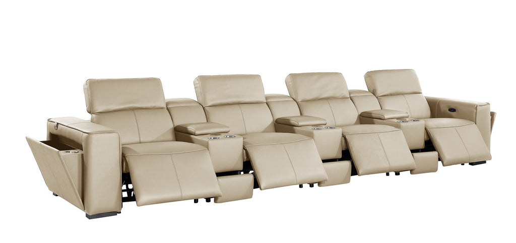 1224 Divanitalia 7-Piece Modular Power Reclining Sofa in Top Grain Italian Leather with 4 Power Recliners & Power Headrests
