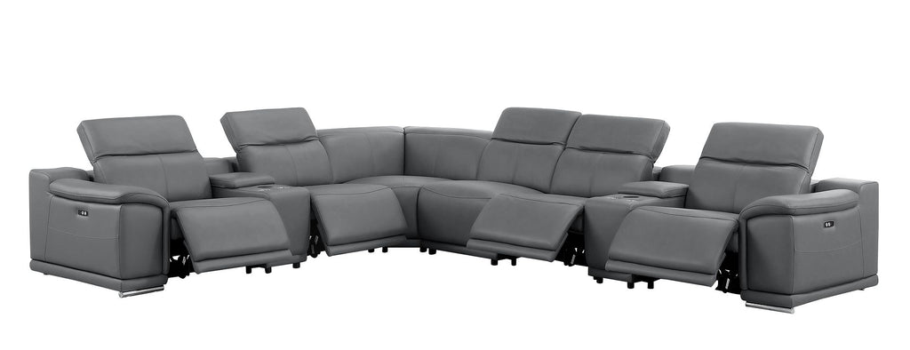 2679 8-Piece L-Shaped Power Reclining Sectional Sofa in Genuine Leather - 4 Recliners