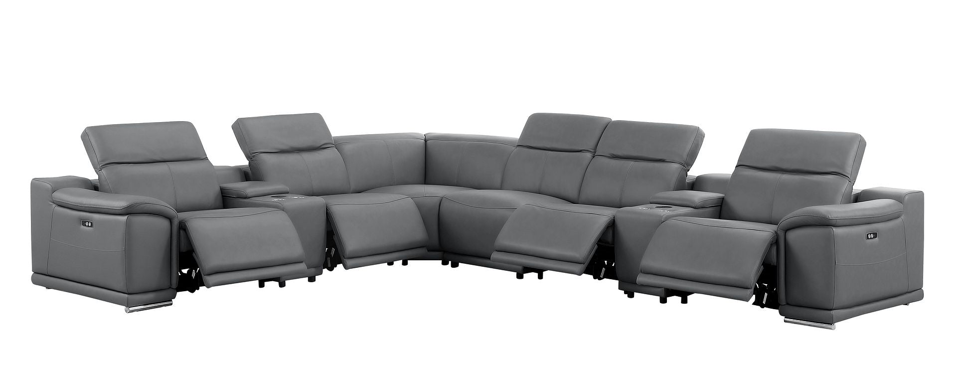 2679 8-Piece L-Shaped Power Reclining Sectional Sofa in Genuine Leather - 4 Recliners