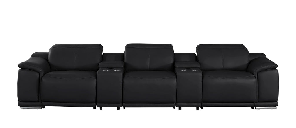 2679 Genuine Leather Sofa with 3 Power Recliners & Dual Storage Consoles