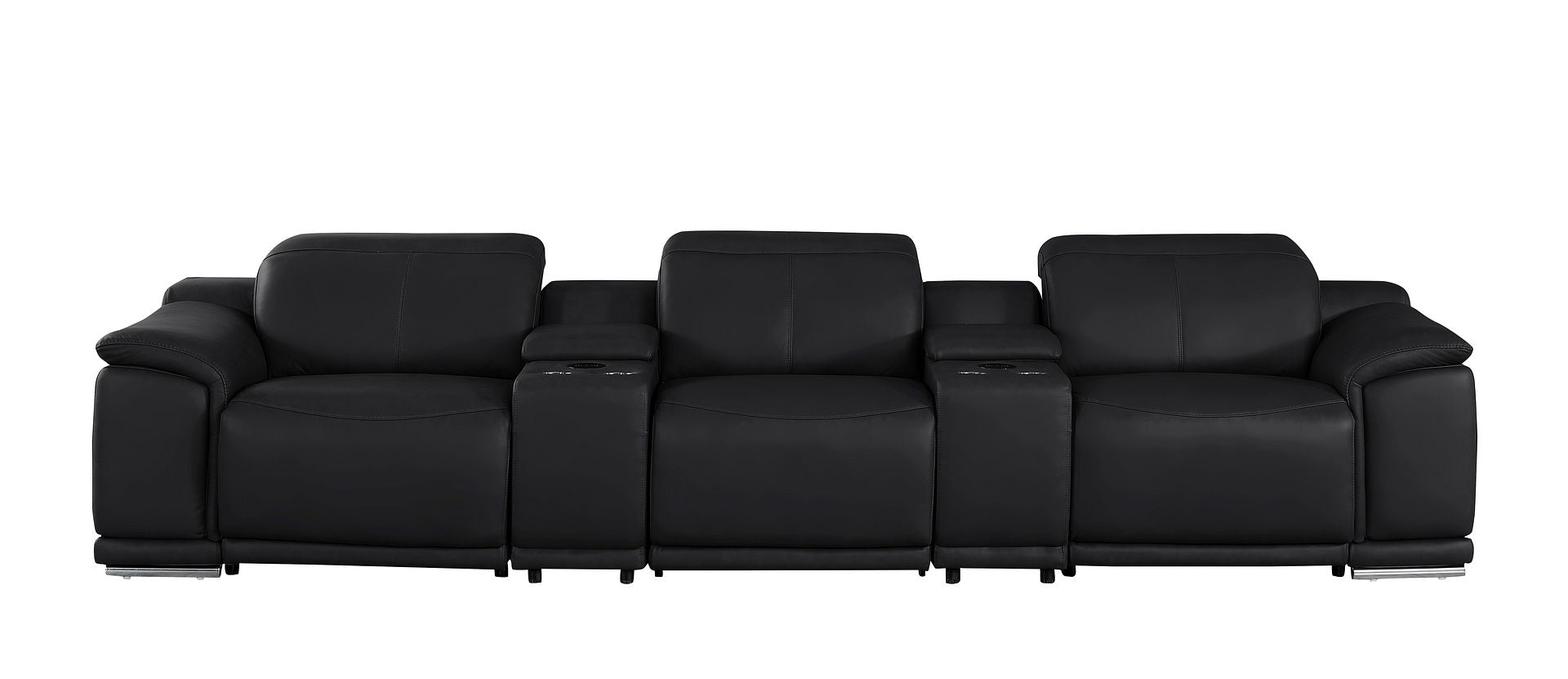 2679 Genuine Leather Sofa with 3 Power Recliners & Dual Storage Consoles