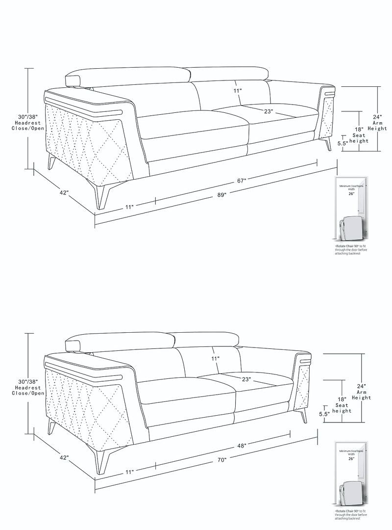 1140 Divanitalia 2-Piece Sofa Set with Adjustable Headrest in Top-grain Italian Leather - White - SKU 1140-WHITE-2PC - view 17