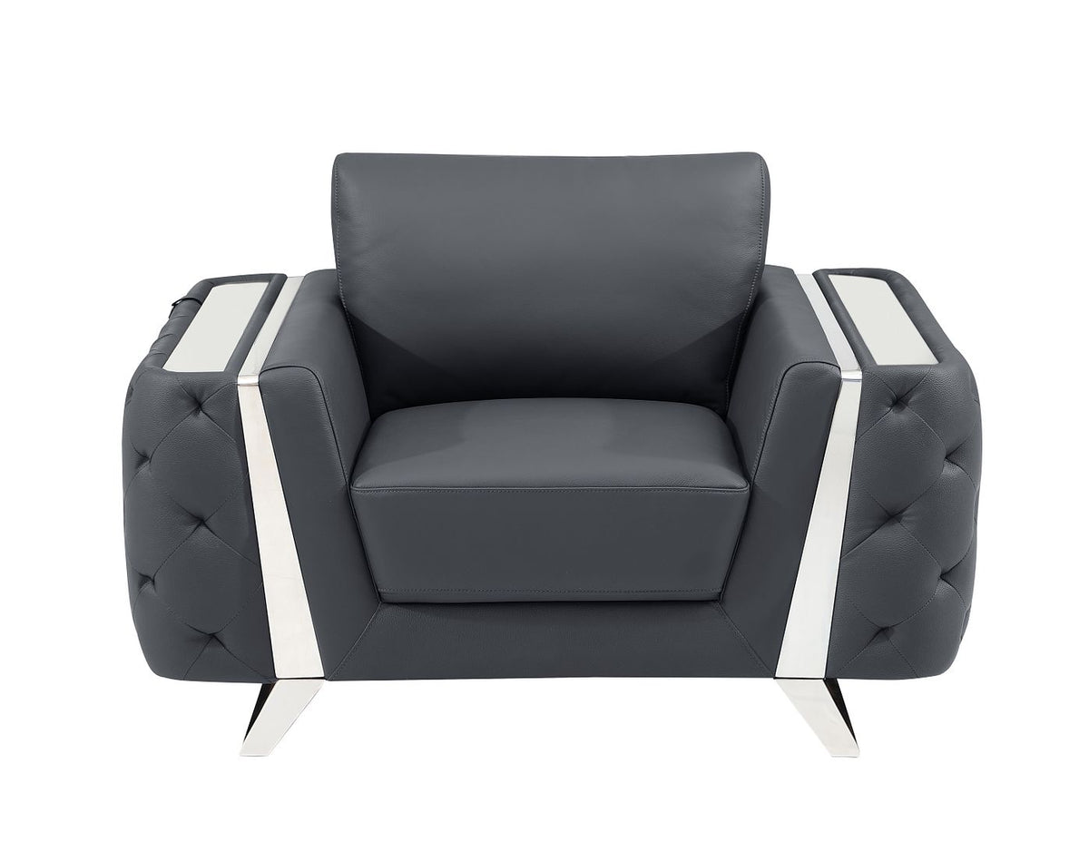 1050 Divanitalia Chair in Top-grain Italian Leather - Dark Grey - SKU 1050-DK-GRAY-CH