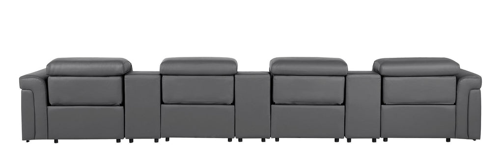 1126 Divanitalia 7-Piece Modular Power Reclining Sofa in Top Grain Italian Leather with 4 Power Recliners & Power Headrests - Dark Grey - SKU 1126-DK_GREY-7.4-HT - view 6