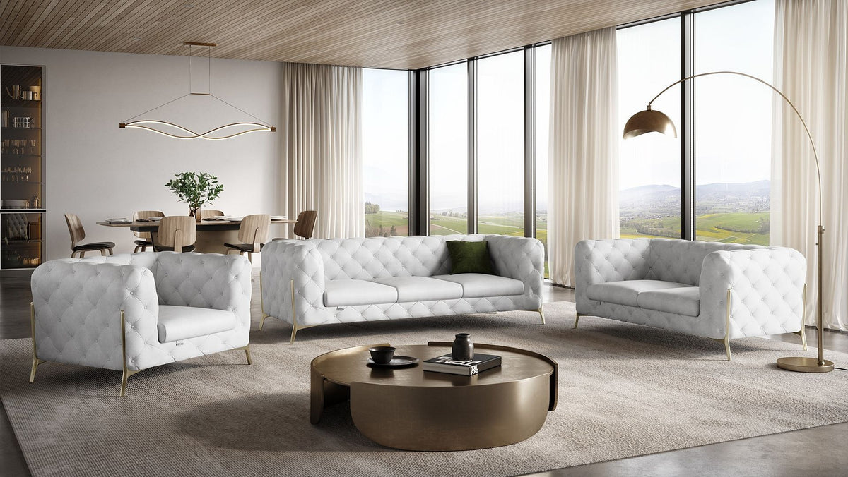 970 Divanitalia 3-Piece Sofa Set in Top-grain Italian Leather - White - SKU 970- WHITE 3PC (S/L/CH) - GROUP