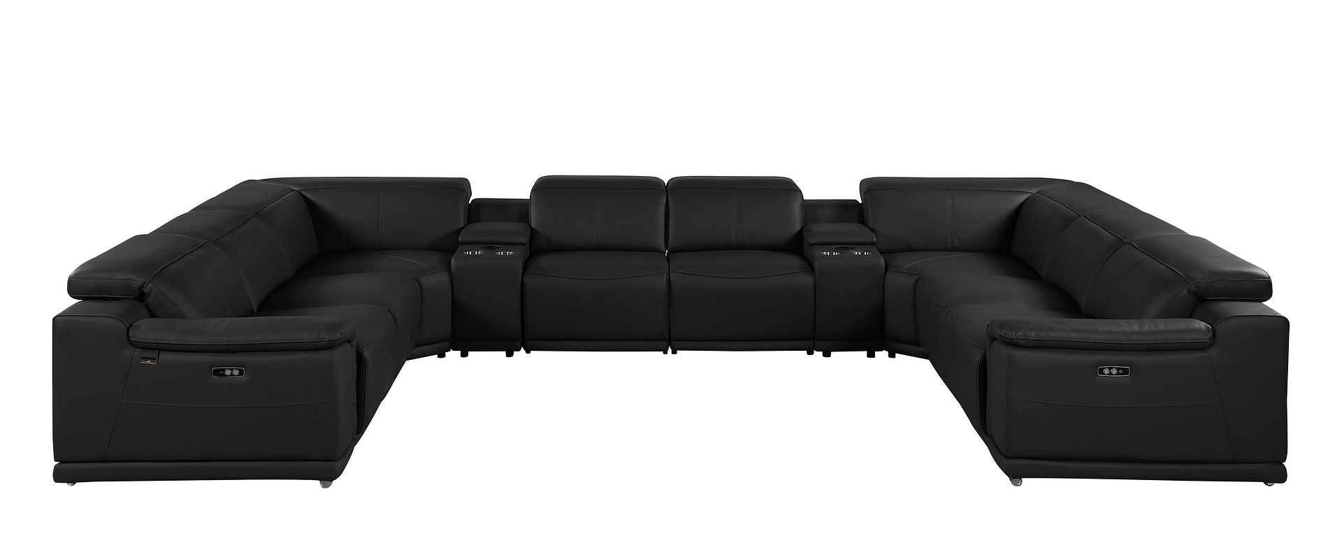 9762 Divanitalia 10-Piece U-Shaped Top Grain Italian Leather Sectional Sofa with 4 Power Recliners