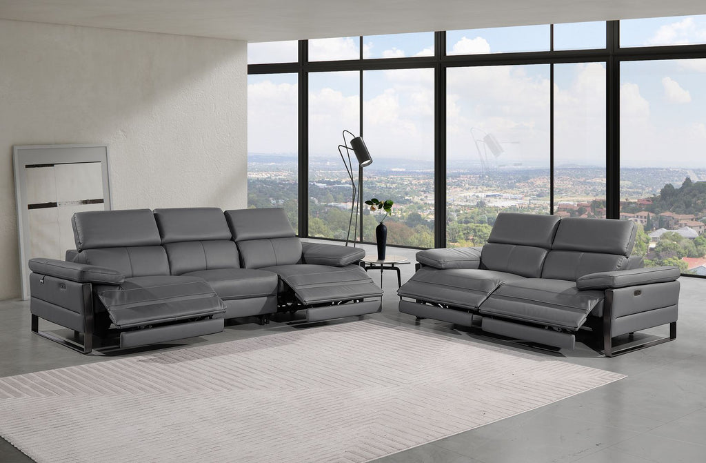 1246 Divanitalia Modular Power Dual Reclining Sofa and Loveseat Set with Power Headrests - Top Grain Italian Leather - Dark Grey - SKU 1246-DK-GREY-5.4-HT-2PC - view 2