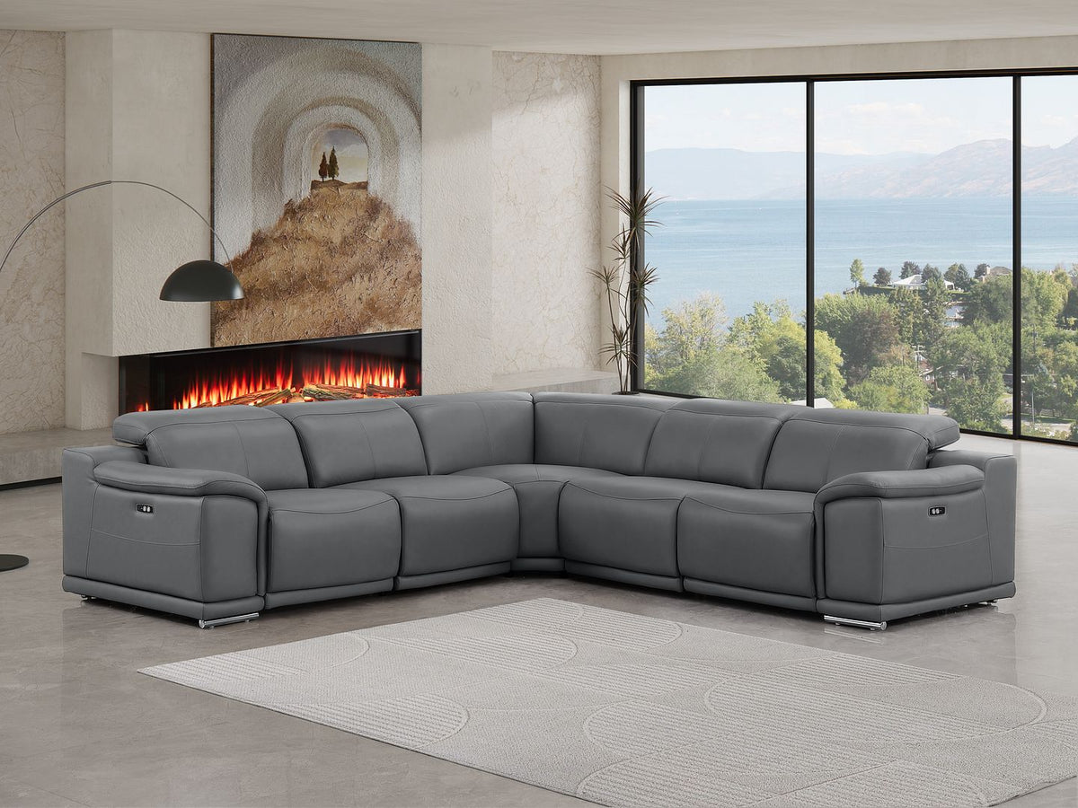2679 5-Piece L-Shaped Power Reclining Sectional Sofa in Genuine Leather - 3 Recliners - Dark Grey - SKU 2679-DK-GRAY-5PC-3PWR-L-SECT