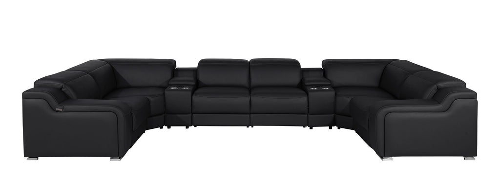 1116 Divanitalia 8-Piece U-Shaped Sectional Sofa in Top Grain Italian Leather with 2 Power Recliners & Power Headrests