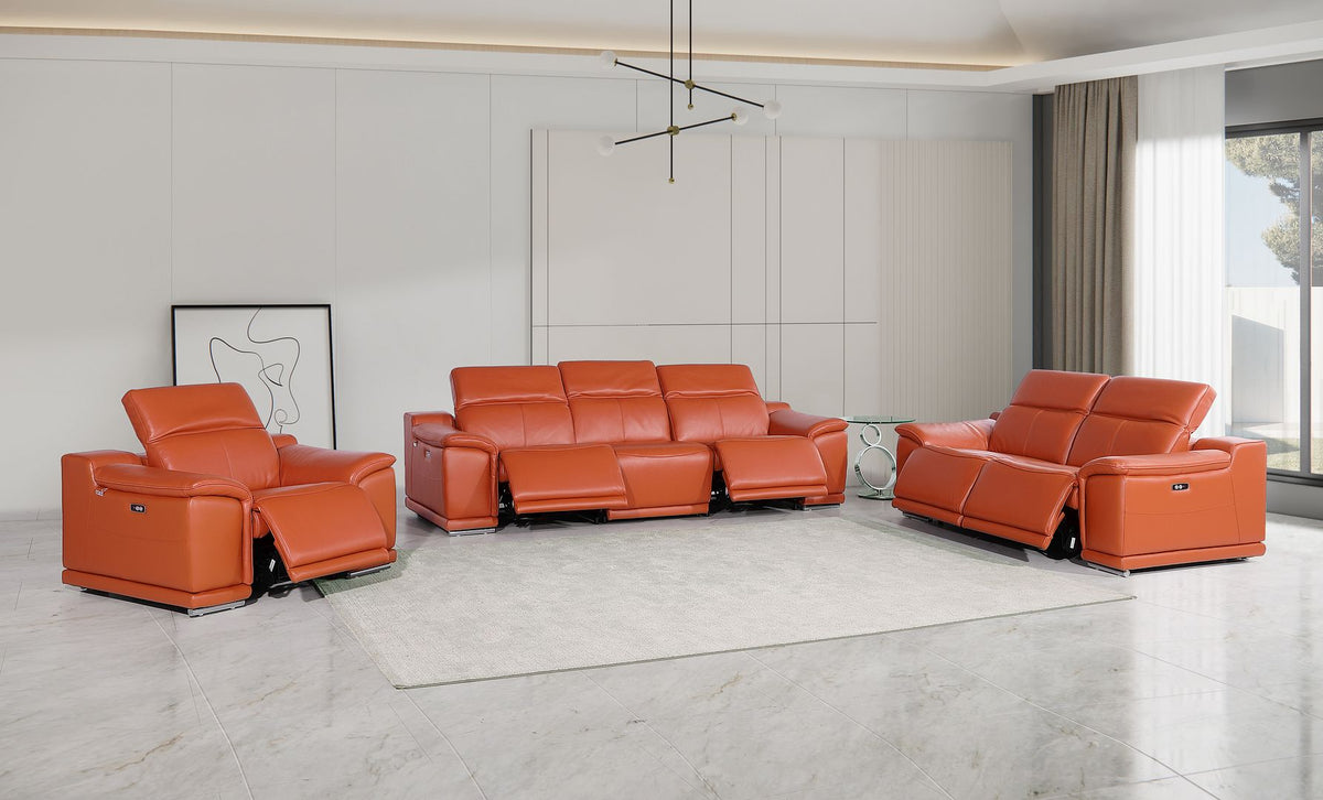 9762 Divanitalia 6-Piece Modular Power Reclining Sofa, Loveseat and Chair Set with 5 Power Recliners in Top Grain Italian Leather - Camel - SKU 9762-CAMEL-6.5-HT-3PC - view 2