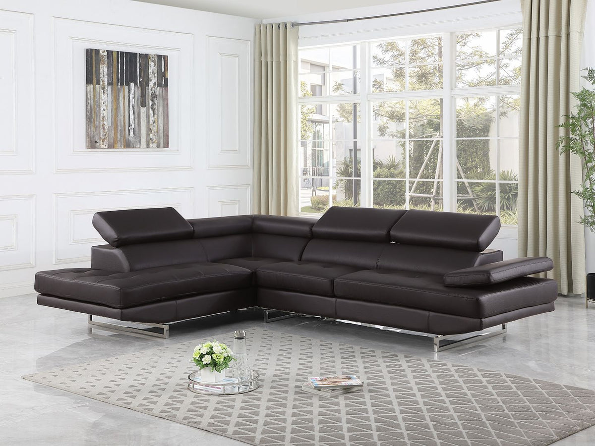 8136 Left Arm Facing Chaise with Adjustable Headrest in Genuine Leather - Brown - SKU 8136-Sectional-LAF-CHAISE-BROWN