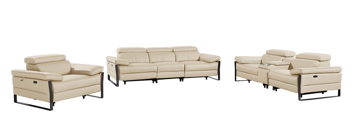 1246 Divanitalia Modular Power Triple Reclining Sofa, Console Loveseat, and Chair Set with Power Headrests - Top Grain Italian Leather - Beige - SKU 1246-BEIGE-7.6-HT-3PC - view 3