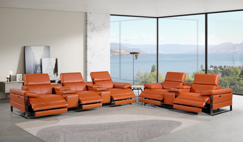 1246 Divanitalia Modular Power Reclining Dual Console Sofa and Console Loveseat Set with Power Headrests - Top Grain Italian Leather - Camel - SKU 1246-CAMEL-8.5-HT-2PC - view 2