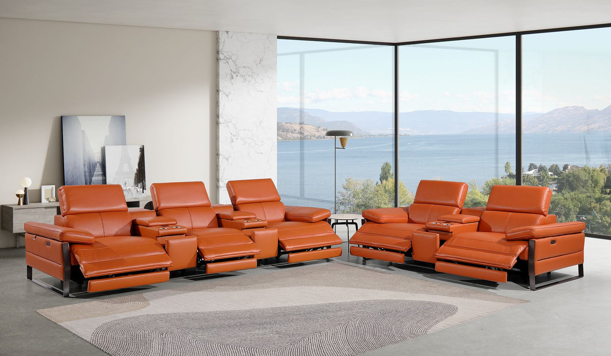1246 Divanitalia Modular Power Reclining Dual Console Sofa and Console Loveseat Set with Power Headrests - Top Grain Italian Leather - Camel - SKU 1246-CAMEL-8.5-HT-2PC - view 2