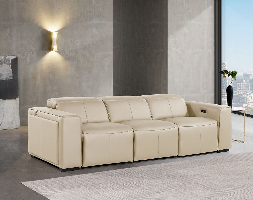 1224 Divanitalia 3-Piece Modular Power Reclining Sofa in Top Grain Italian Leather with 3 Power Recliners & Power Headrests - Beige - SKU 1224-BEIGE-3.3-HT